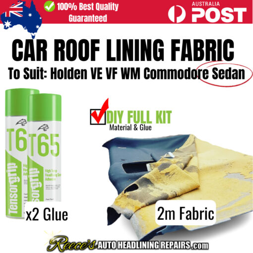 Holden Commodore VE VF WM Roof Lining Fabric Full DIY Kit (2m Material + x2 Glue)(SEDAN)(#5 Anthracite Black)